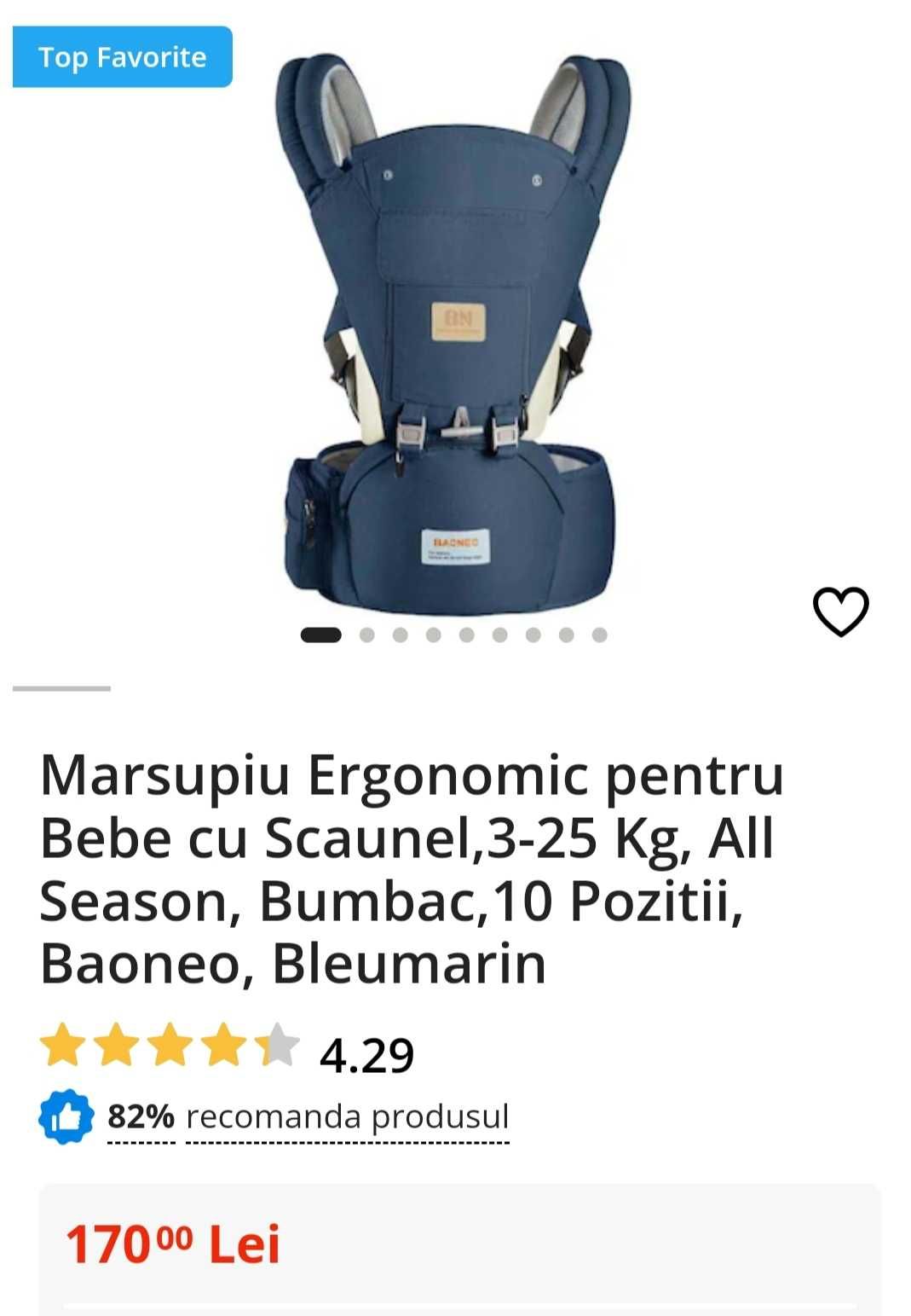 Marsupiu ergonomic cu scăunel BAONEO, bleumarin în stare foarte bună.