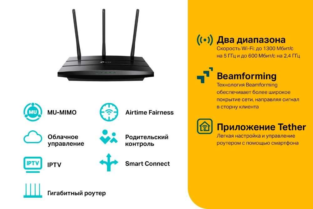 Двухдиапазонный гигабитный роутер Wi‑Fi AC1900 с поддержкой Mesh