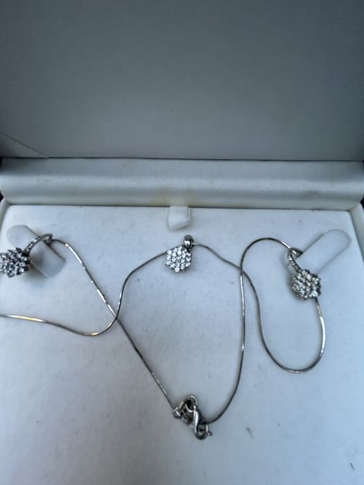 Cercei, lantisor, pandantiv aur alb 18k, zirconiu, Cellini