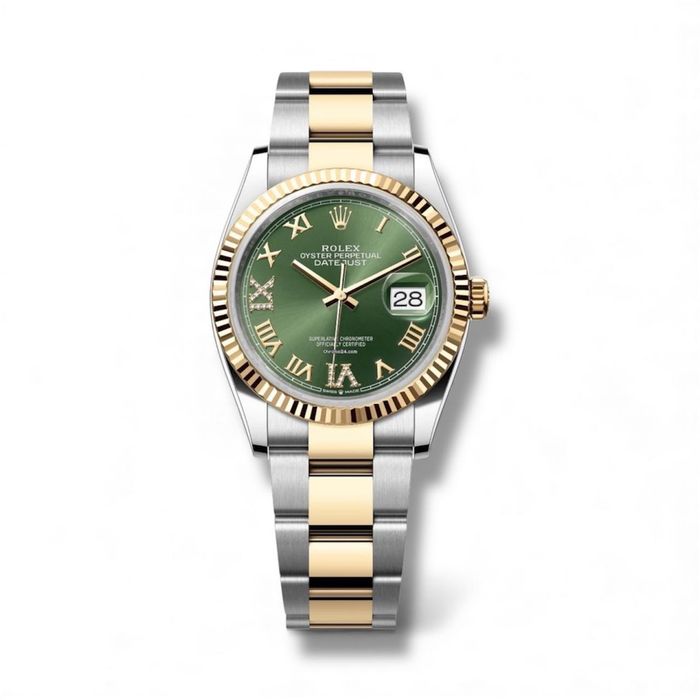Rolex Datejust 36 Green Dial Diamonds Yellow Gold