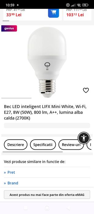 LIFX WHITE - Bec LED - E27 - 8,5 W (echivalent 60 W) - clasa F - lumin