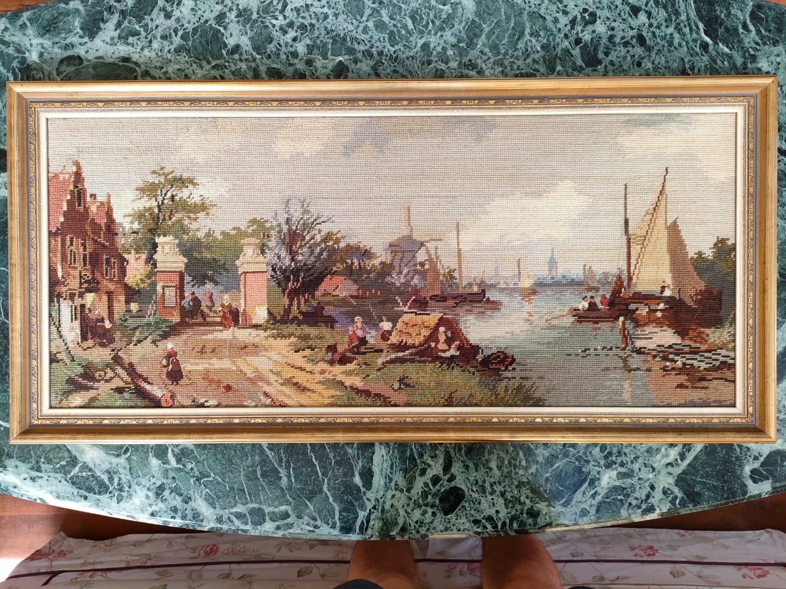 Tablou goblen din lana vintage antic retro peisaj oras port Anglia