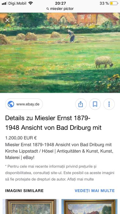 Tablou pictor german Ernst Miesler, pictura originala in ulei pe panza