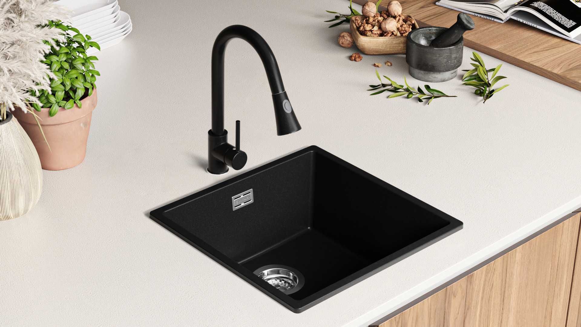Кухненска Мивка от Гранит модел Лондон Слим 460 x 440 мм - черен