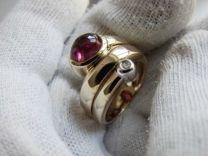 inel aur 14k turmalina si diamant sarpe diamante unicat
