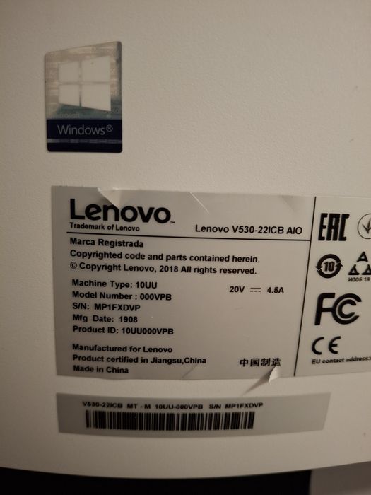 Vand Lenovo All-in-One i7 gen8 24GB ram Touchscreen