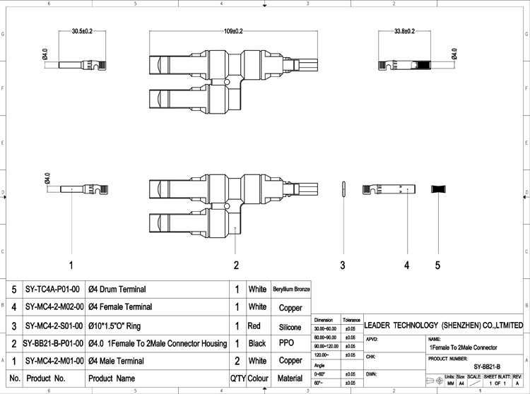 MC4 1000v 30A Т type Комплект соларни конектори за паралено свързване