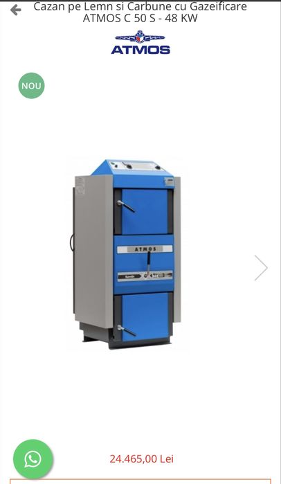 Centrala cazan pe lemne si carbune cu gazeificare Atmos c 50 s