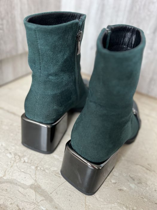 Боти S.Barski от естествен велур в зелен цвят