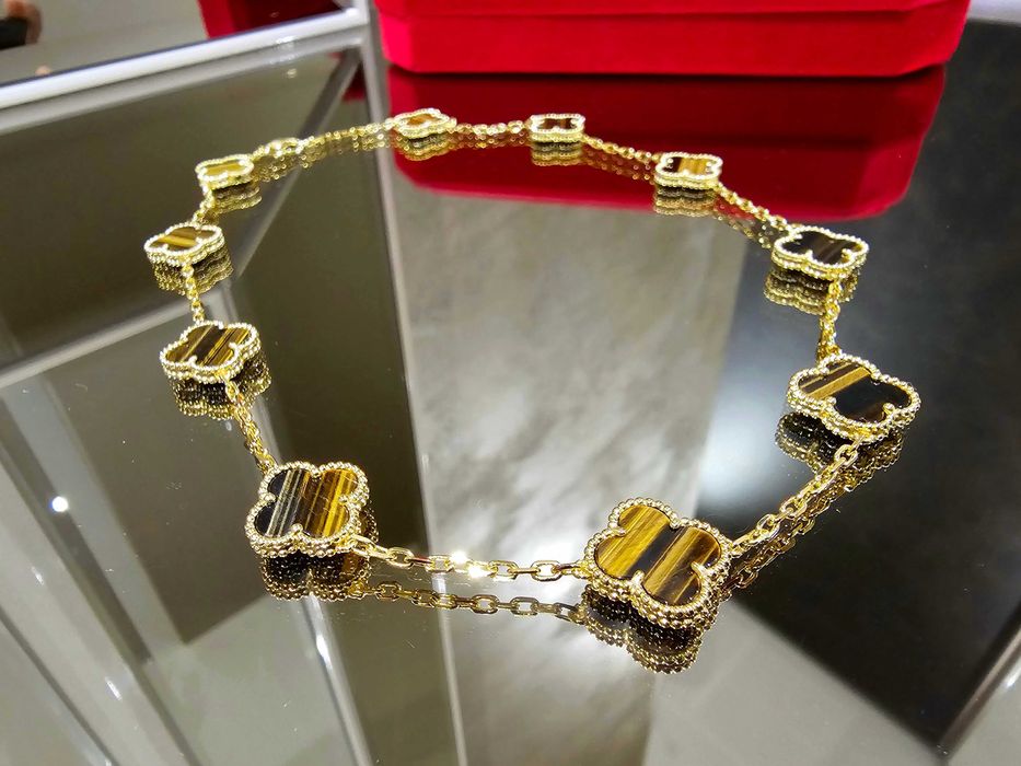 Van Cleef & Arpels VCA Gold Tiger Eye 10 Motifs Alhambra Дамско Колие