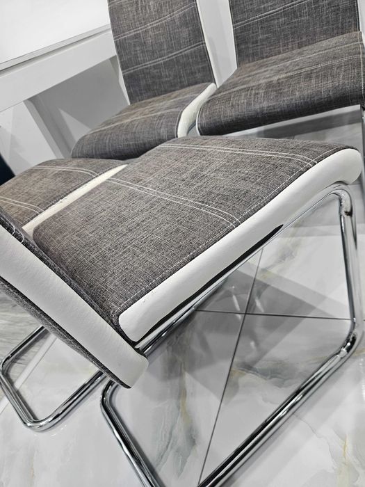 Стилни трапезни столове сиво бели 4 бр. за 80 лв., полукожа