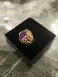 Золотое кольцо, камень корунд аметиста 583 проба СССР