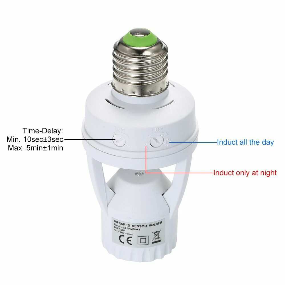 Dulie Fasung Bec E27 cu Senzor de Miscare si Crepuscular PIR Lumina