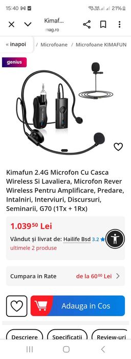 microfon cu casca wireless si lavaliera