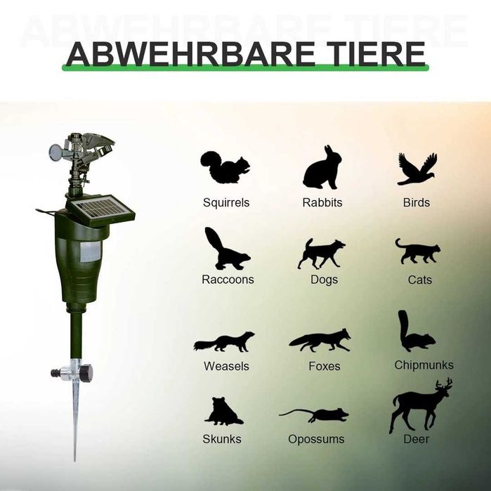 Repelent pentru animale cu aspersor solar