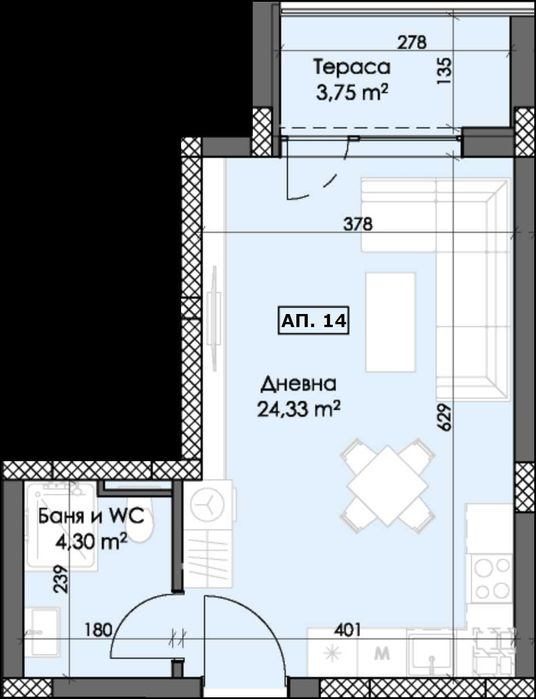 Едностаен апартамент в Тракия