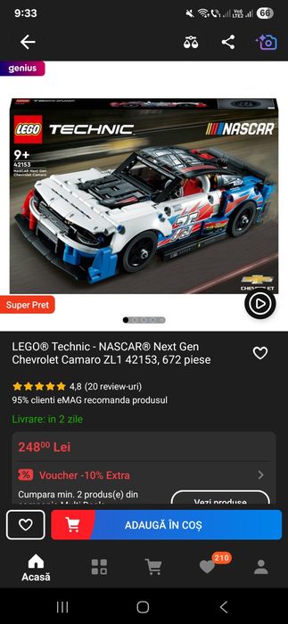 LEGO Technic - NASCAR Next Gen Chevrolet Camaro ZL1 42153, 672 piese