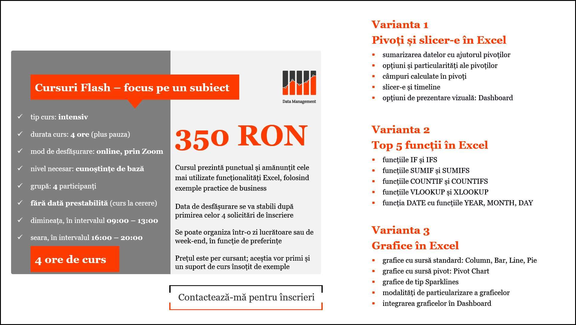 Consultanta Excel, meditatii Excel si curs Excel online de la 150 RON