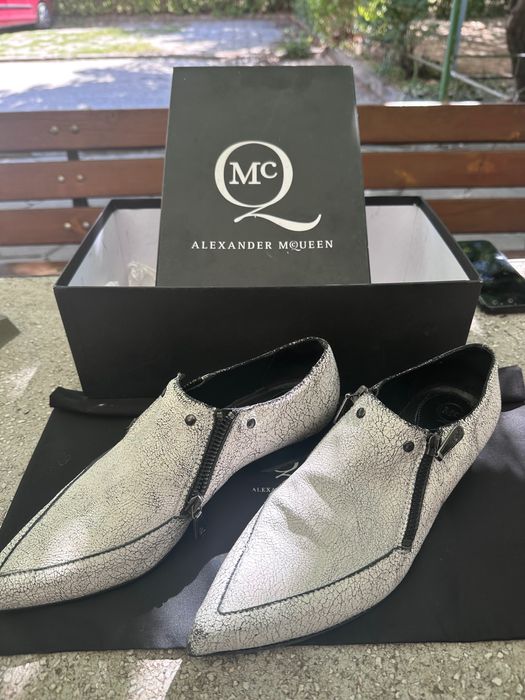 Alexander McQueen Double Zip Shoe Crackle Leather White