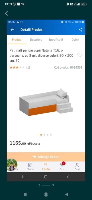 Pat copii 2000x90 cu sertare,  scarita si saltea cu aloe vera.