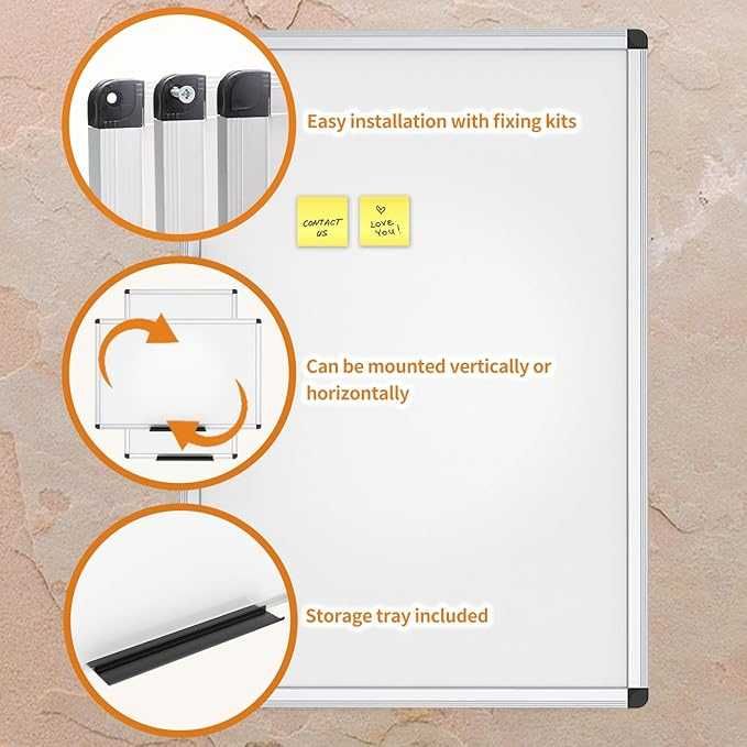 Whiteboard magnetic cu rama de aluminiu, 90x60cm