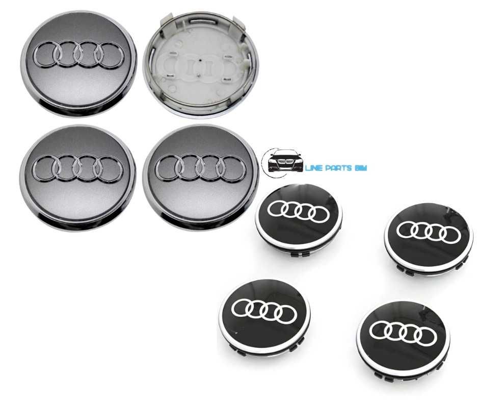 Set 4 Embleme Capace Jante Roti Audi 61mm Negru/Gri/Crom cod 4M0601170