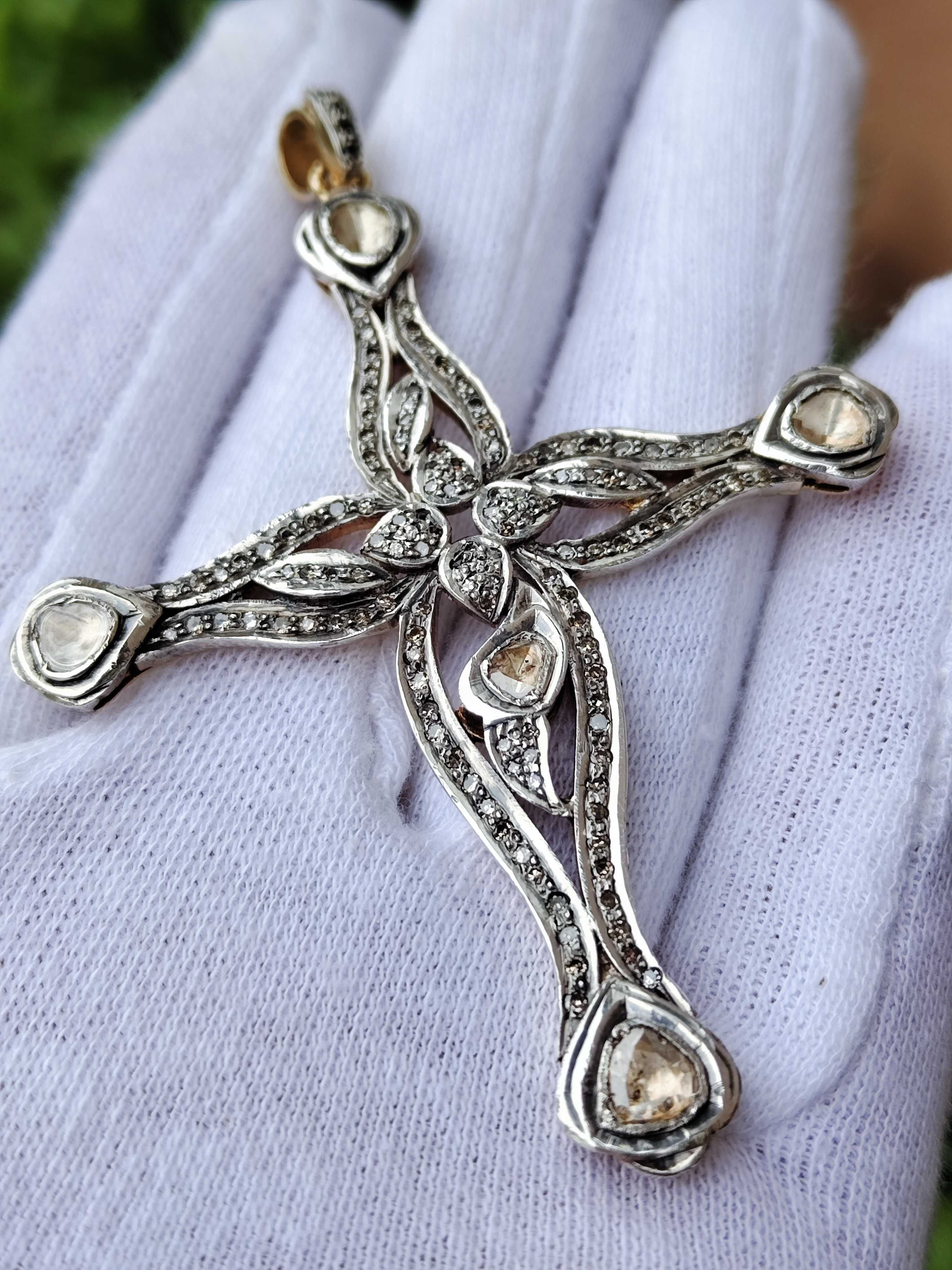 Cruce Cruciulita Aur 14K calugari Argint Diamante Uriasa Unicat