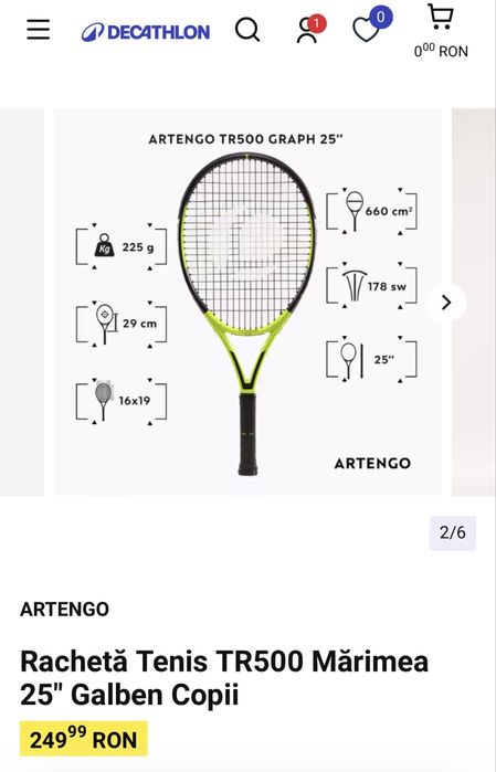 Vand racheta tenis ARTENGO TR500 pentru copii cu inaltime 126-140cm