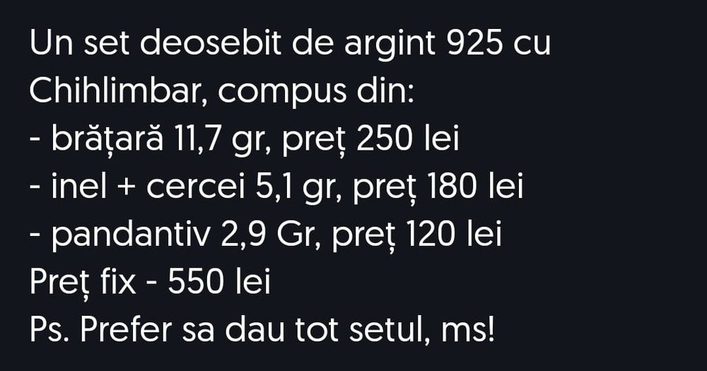Set de argint 925 cu Chihlimbar