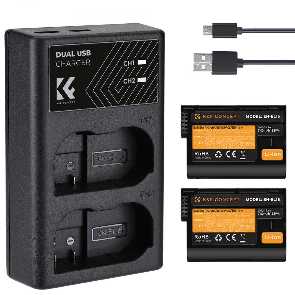 Комплект 2 батерии EN-EL15 + зарядно K&F Concept
