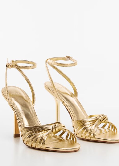 Sandale aurii cu barete și toc