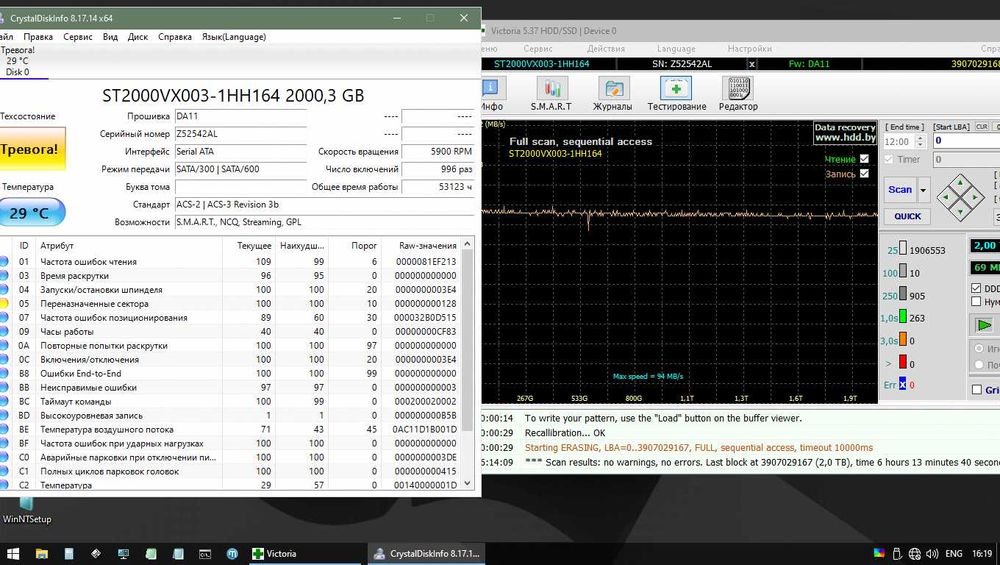 Жесткий диск HDD - 2 TB - с нюансом - полностью рабочий