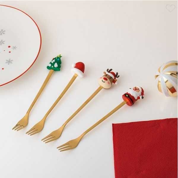 Комплект Коледни Вилици Mercado Trade, Цвят Златни Фигурки, 4бр.