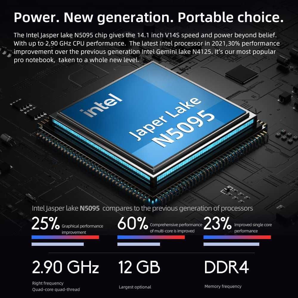 Лаптоп 14" 12GB RAM 256GB SSD  FulHD Intel V14S Windows 10 Type C