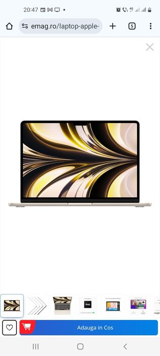 Apple MacBook Air 13" cu procesor Apple M2, 8 nuclee CPU si 8 nuclee