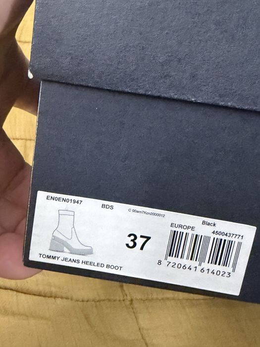 Tommy Jeans botine dama cu toc din piele neagra marimea 37 noi origina