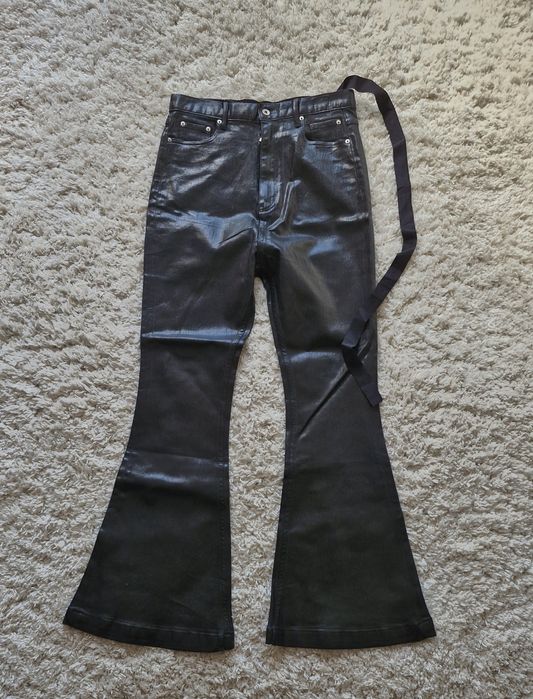 Rick Owens type black waxed jeans bolanbanana bootcut