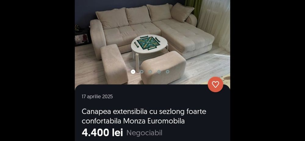 Canapea Monza extensibila cu șezlong plus 2 tabureti