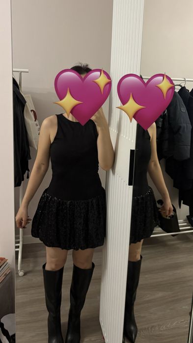 Платье Mango (черное, с блестящей юбкой из пайеток)