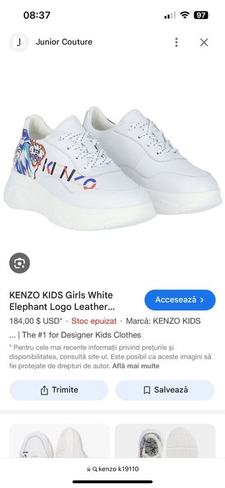 Adidasi fete, Kenzo, piele naturala, originali, mar 34, int  21.5 cm