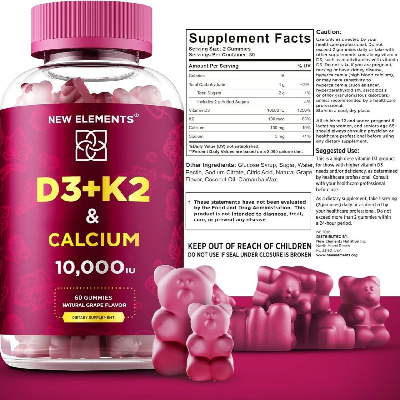 Жевательные конфеты с витамином D3 и K2, 10 000 МЕ, с кальцием 100 мг