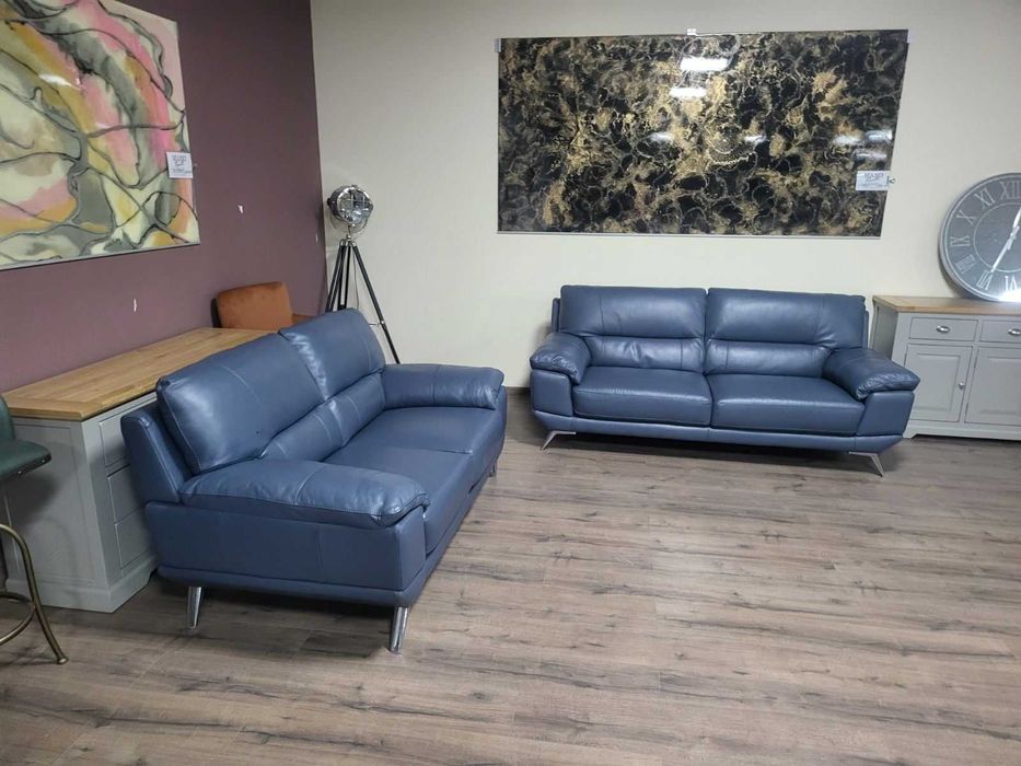 Син кожен комплект дивани тройка и двойка
