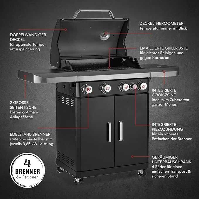 Газово барбекю REXON PTS 4.1 BLACK  4 горелки + котлон