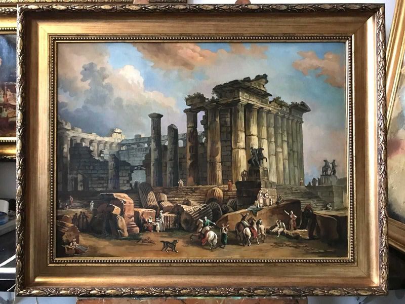 Ruine Antice Primavara Acropole, Peisaj  pictat ulei pe panza 91×73