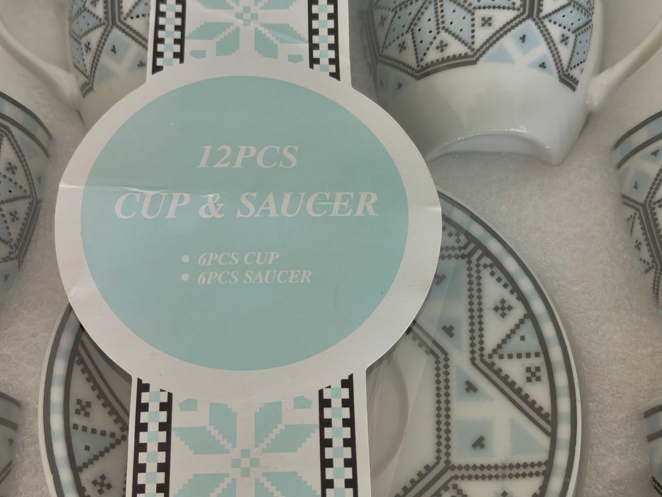 Set 6x ceașcă cafea/ceai cu 6x farfurioară cu motiv tradițional