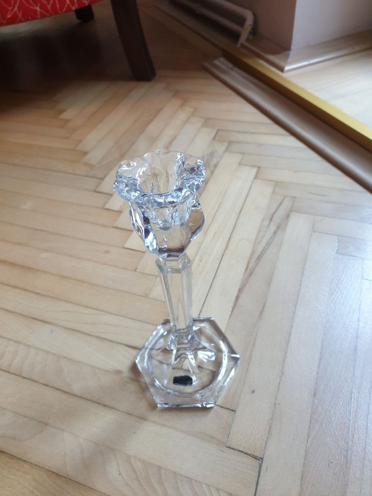 Suport sfesnic lumânare cristal taiat manual Vitrometan Medias, Boemia