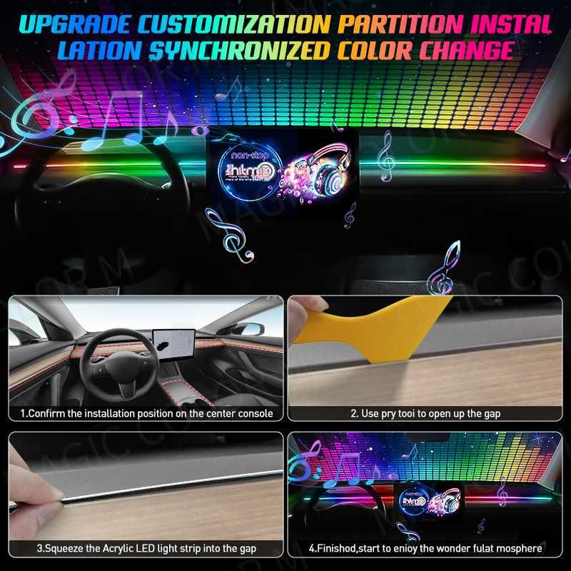 2 Benzi fir neon RGB, Symphoni, lumina ambientala auto, cu telecomanda