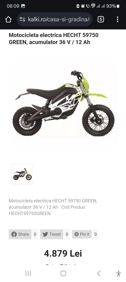 MOTOCICLETA  electrica copii HECHT 5975 cu garantie