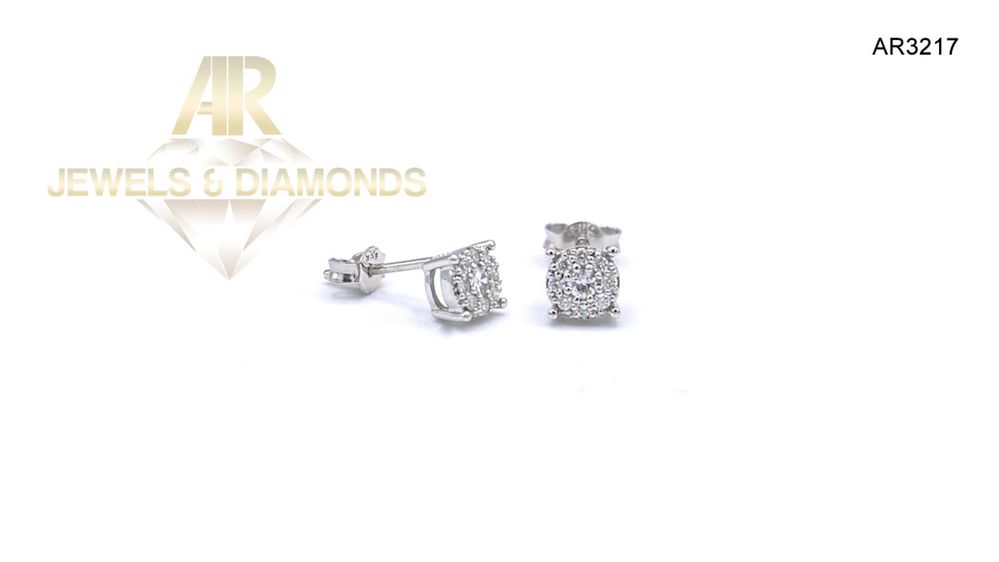 Cercei Aur Alb cu DIAMANTE model deosebit ARJEWELS(AR3217)