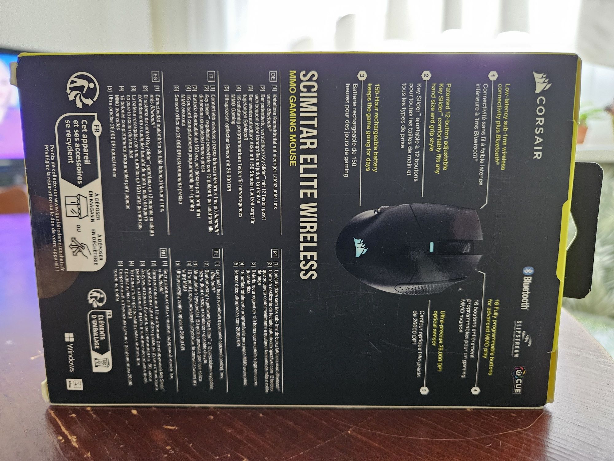 Мишка Gaming Corsair Scimitar Elite, Wireless/Bluetooth, Батерия, 2600
